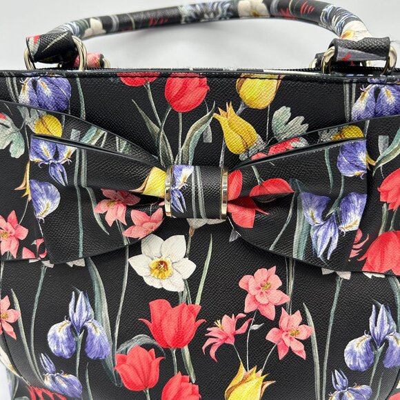 APT 9 Floral Print Handbag Tote With Bow Detail & Multiple Pockets - Picture 8 of 9